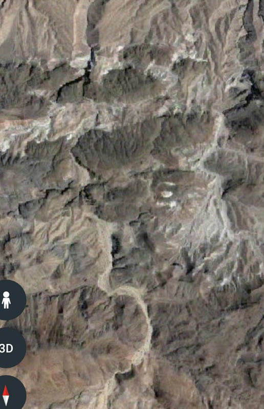 Satellite view of the Upper Pyramid Canyon Wash