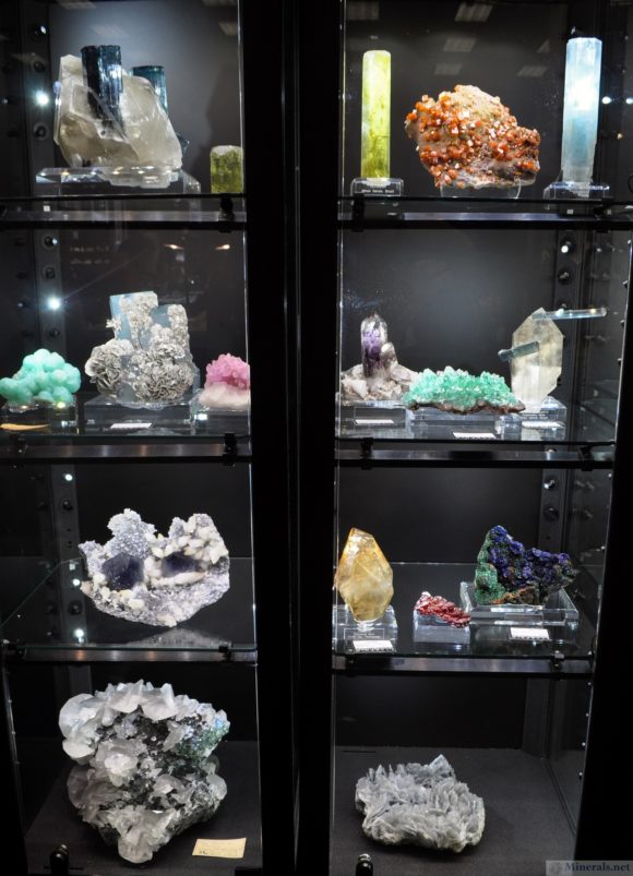 Display Case with 17 mindblowing crystal specimens that could be in a museum but could also be in your own home.