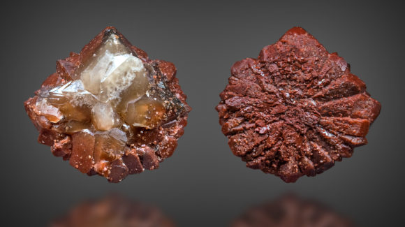 Radially oriented grouping of crystals; specimen shown front and back. Crystal is 3.8cm across.