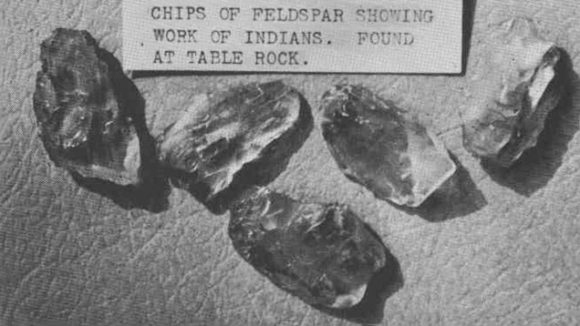 A picture of sunstone with evidence of working by Native Americans- published in the Ore Pit, a publication of Oregon State University's Mineralogy Department