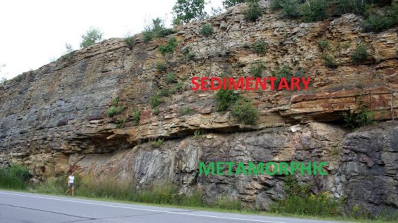 A contact between sedimentary and metamorphic rock in New York